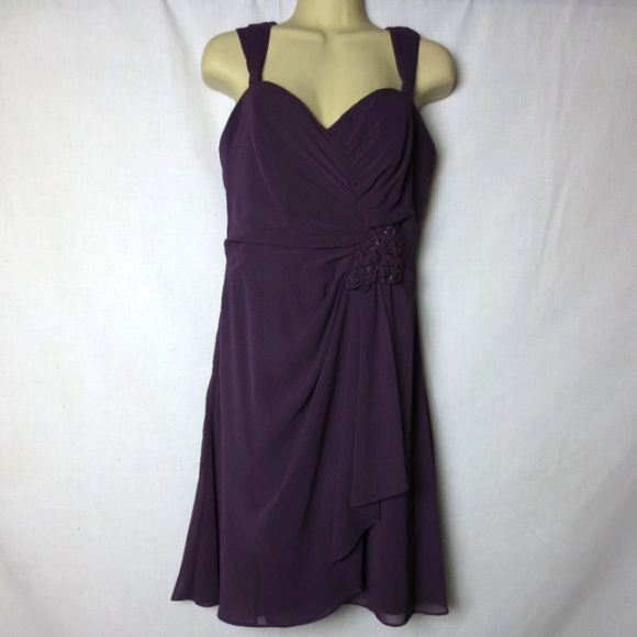 David's Bridal Dress Dusky Iris Purple Chiffon Midi Ball Cocktail Wedding Size 8 - Picture 2 of 8